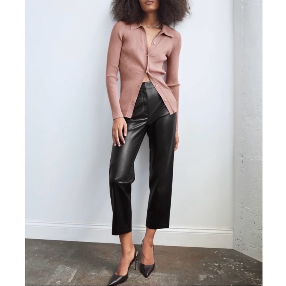 Aritzia Babaton Trousers 4 Command Cropped Ankle Pant Faux Leather Black MidRise
